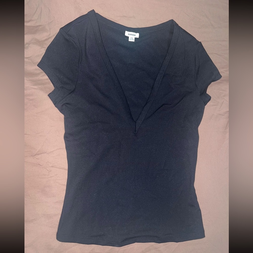 Garage Black Fitted V-Neck Short Sleeve Tee